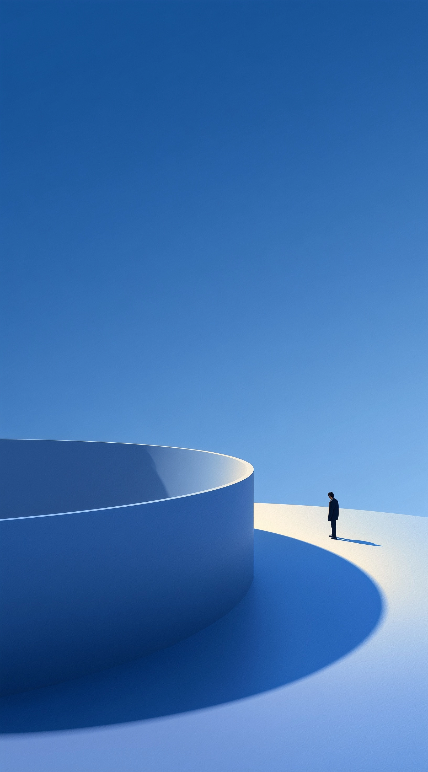 An abstract, round structure with smooth curves and gentle gradients in blue tones. the background i