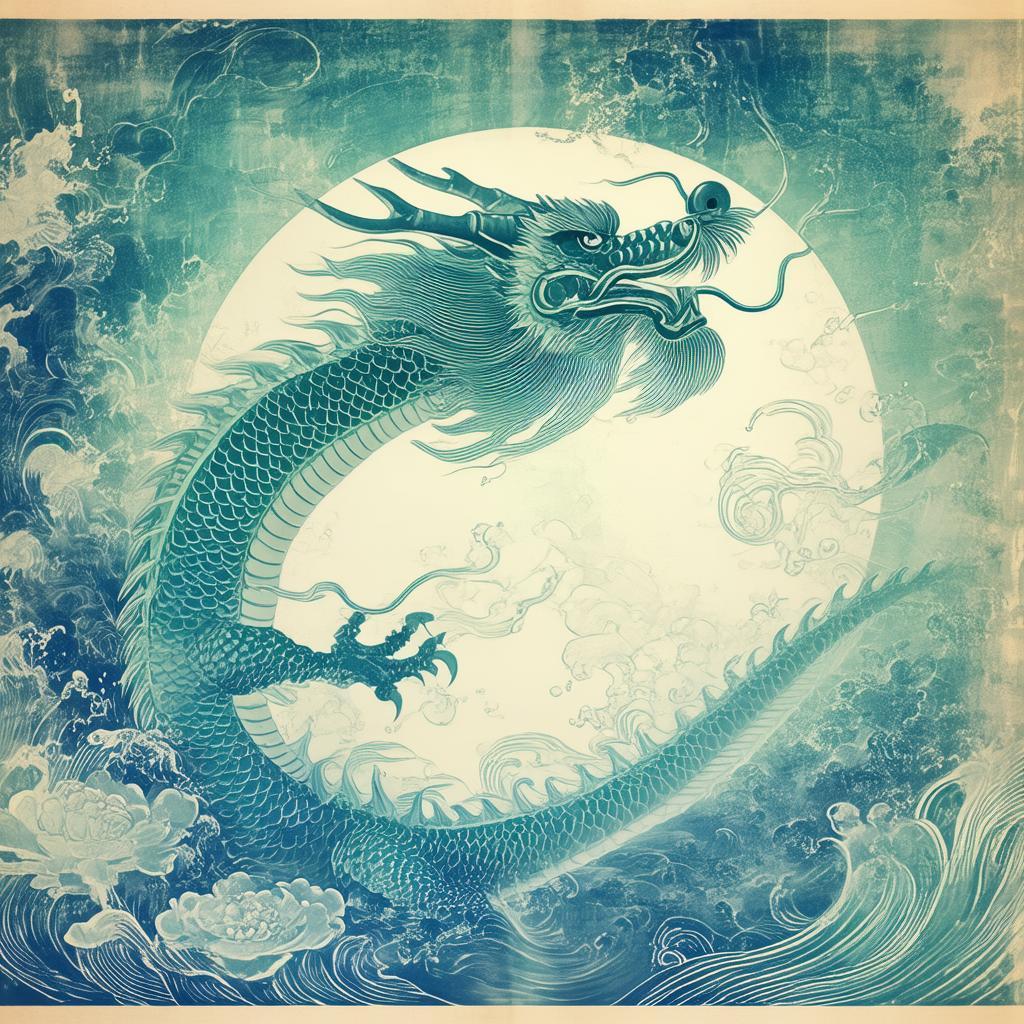 Translucent Water Dragon in Vintage Book Style