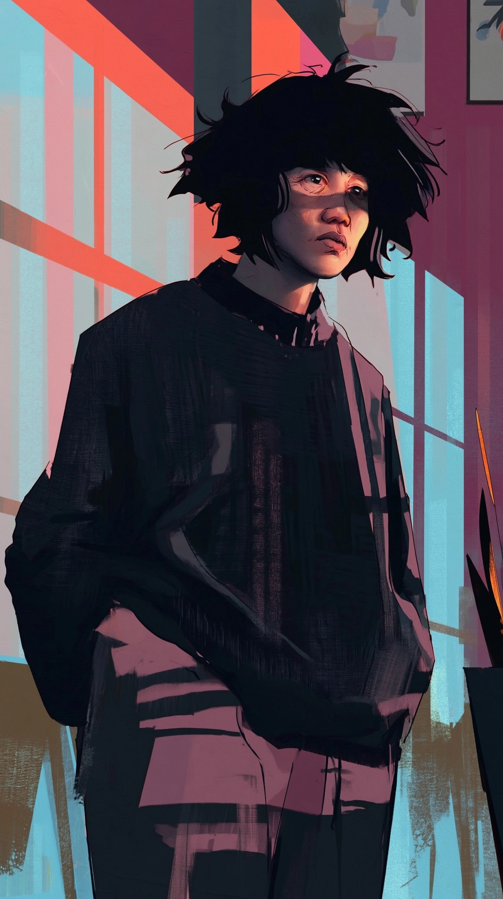 Alberto Mielgo's cinematic painting style: bold graphic composition, strong chiaroscuro