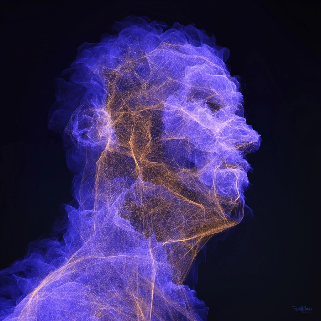 A hyper-detailed, ethereal macro photograph of a human form composed entirely of swirling