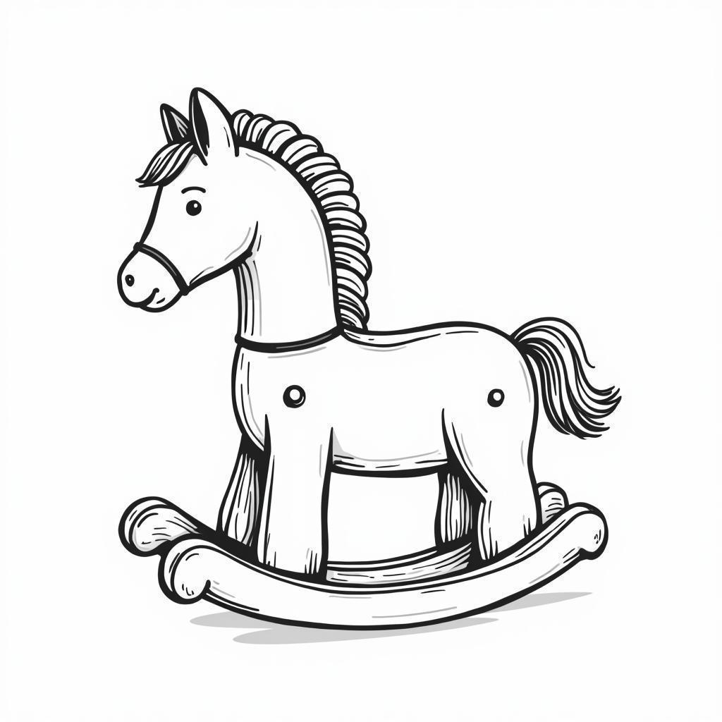 Wooden Toy Horse in Simple Whiteboard Lines