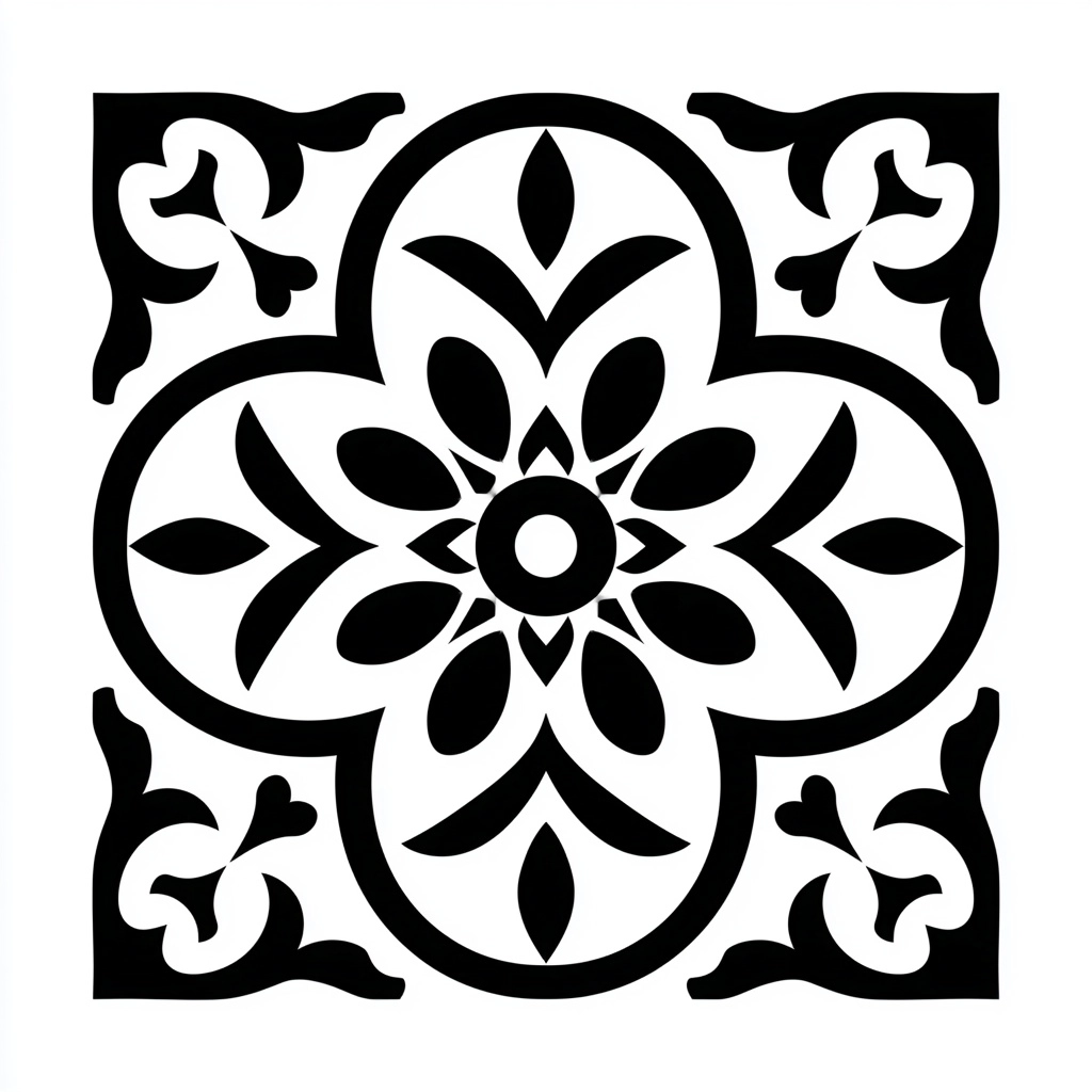 Isolated clipart image of geometric azujelos tile black and white vector
