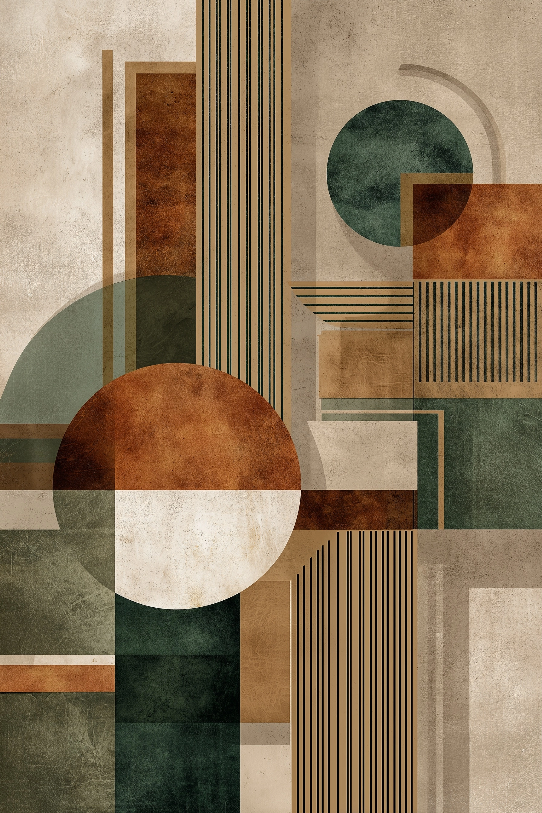 Minimalist beige and green geometric shapes, modernist-inspired compositions