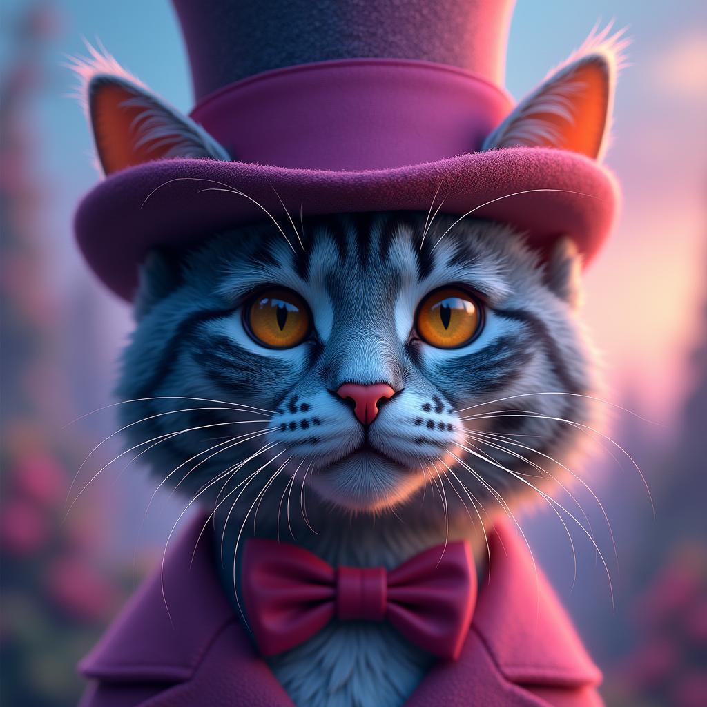 Fancy Top Hat Cat in Vaporwave Hues