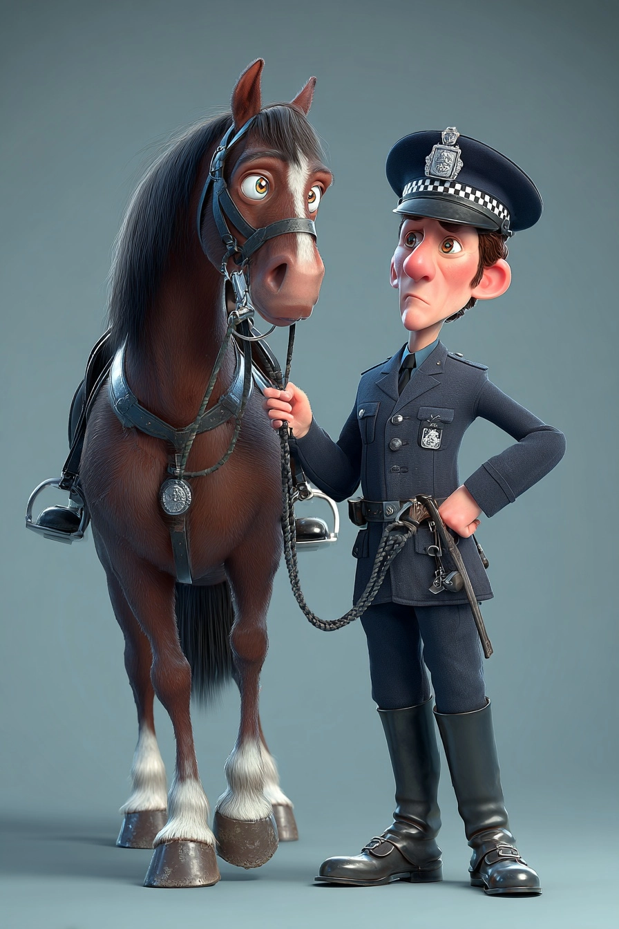 Stylised 3D animated children’s book character, the FULL BODY of a serious-looking