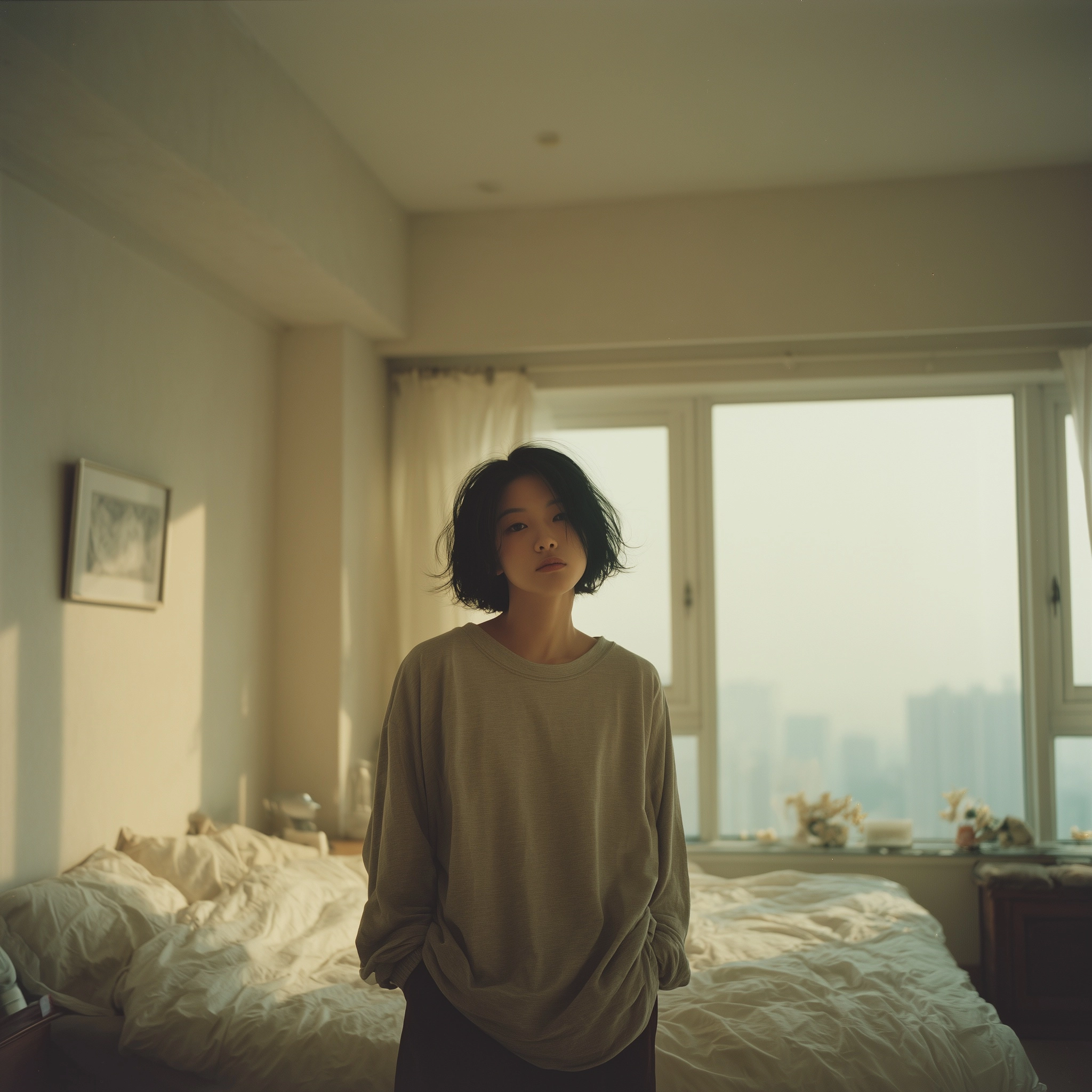 Taiwanese 2000s Mandopop album cover aesthetic, one young East Asian woman as the only subject