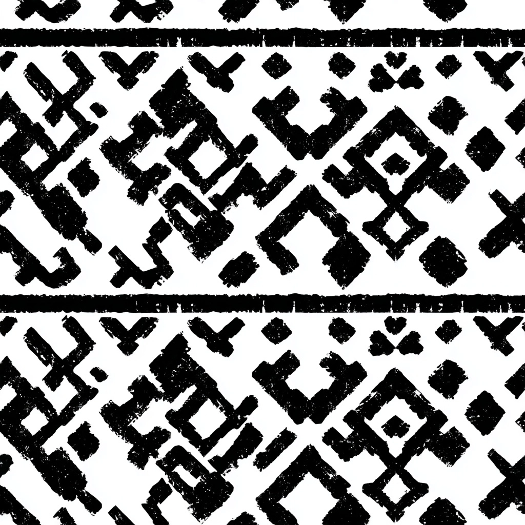 Traditional African tribal textile pattern, thick black hand-painted geometric motifs