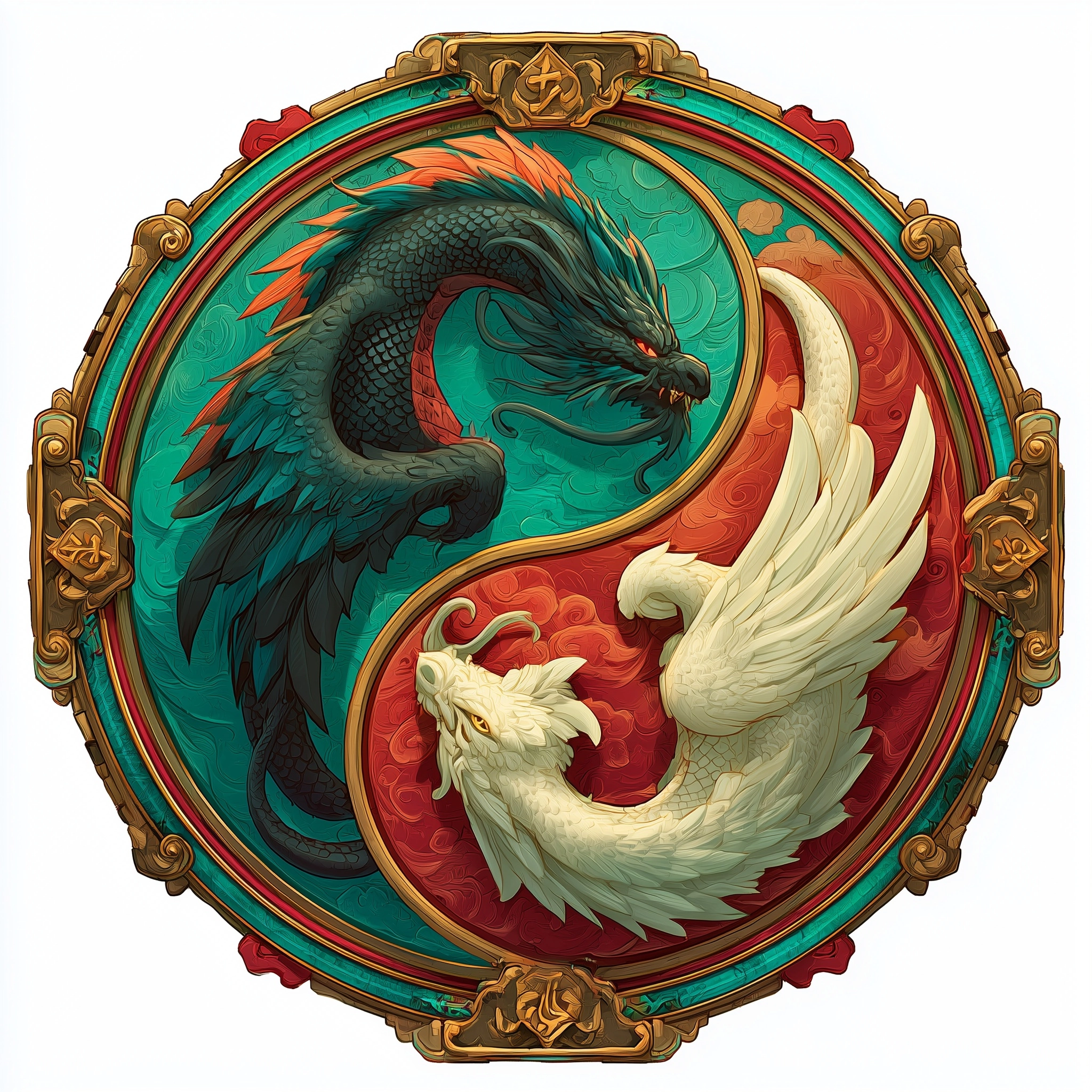 Ying and yang simbol with two dragon , one black and one white mimicking the symbol