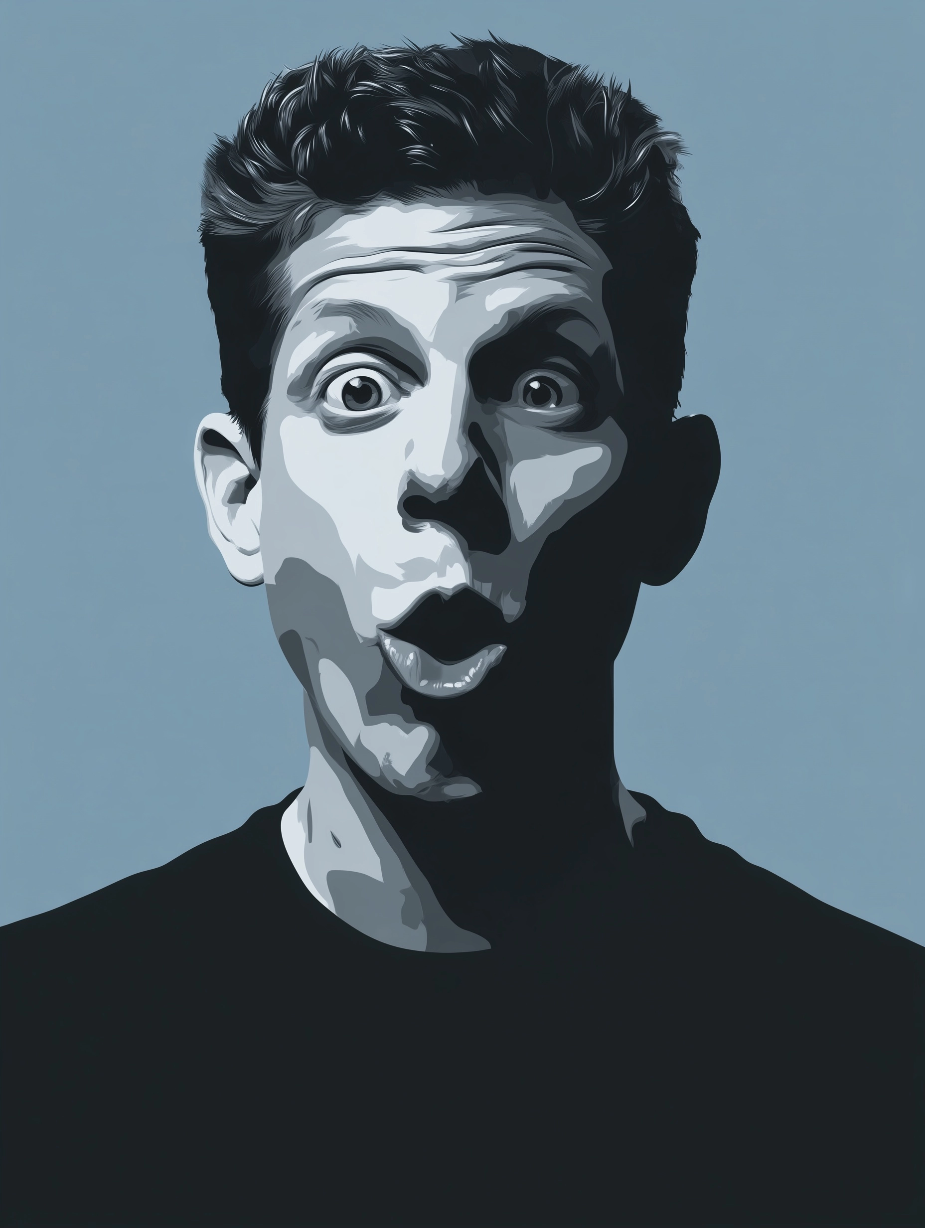 A cunning sam altman with exaggerated expression, minimalist design, large negative space