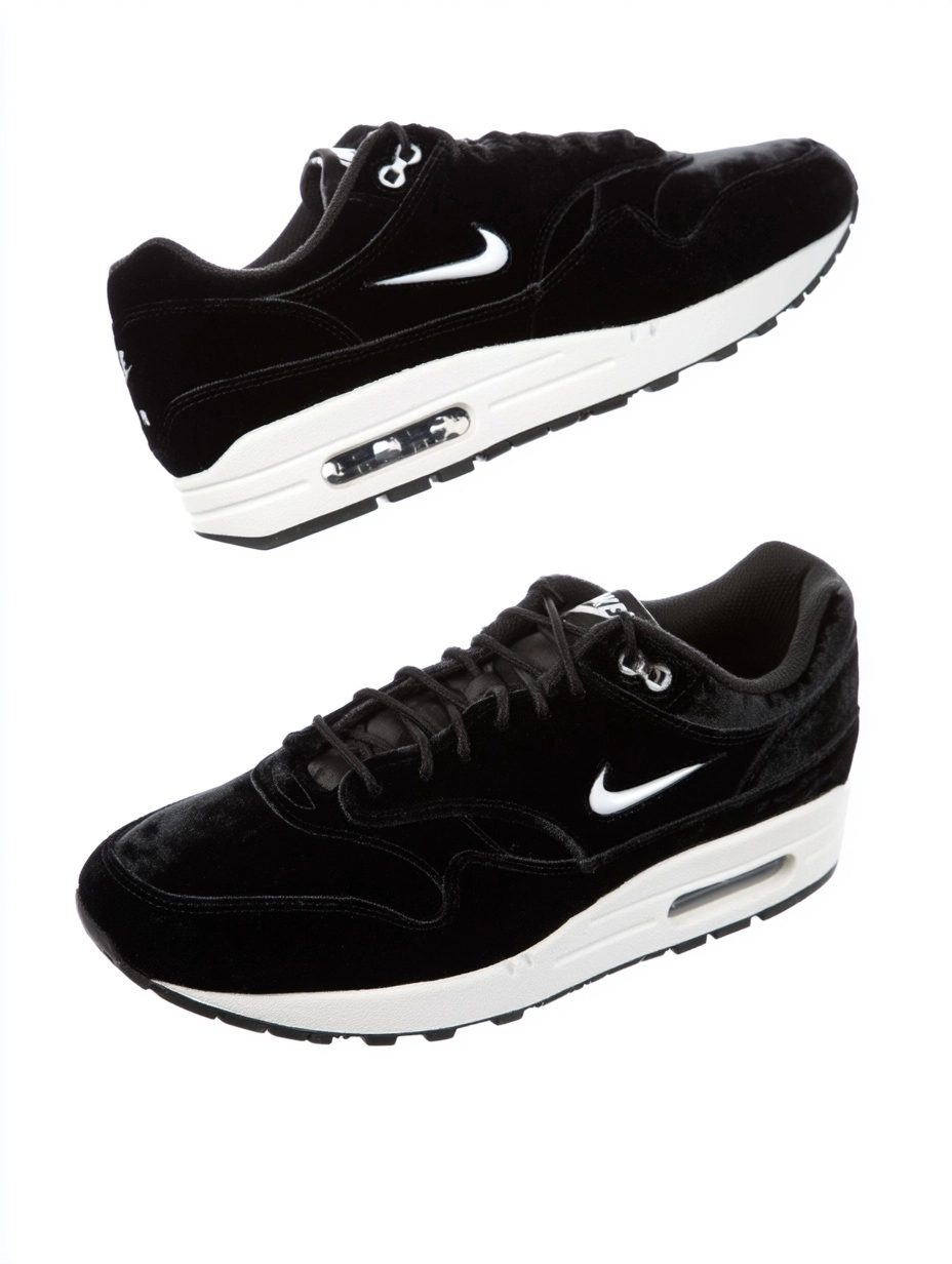 Air Max Plus 1 black velvet and white accents