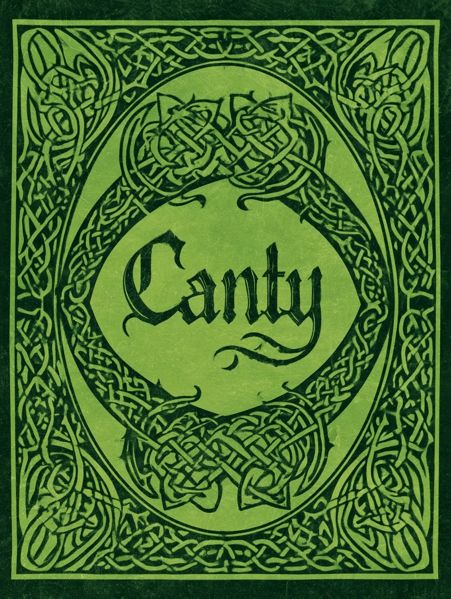 Create a booklet Cover that has a caligraphic, stylized name "Canty" that is the focal point