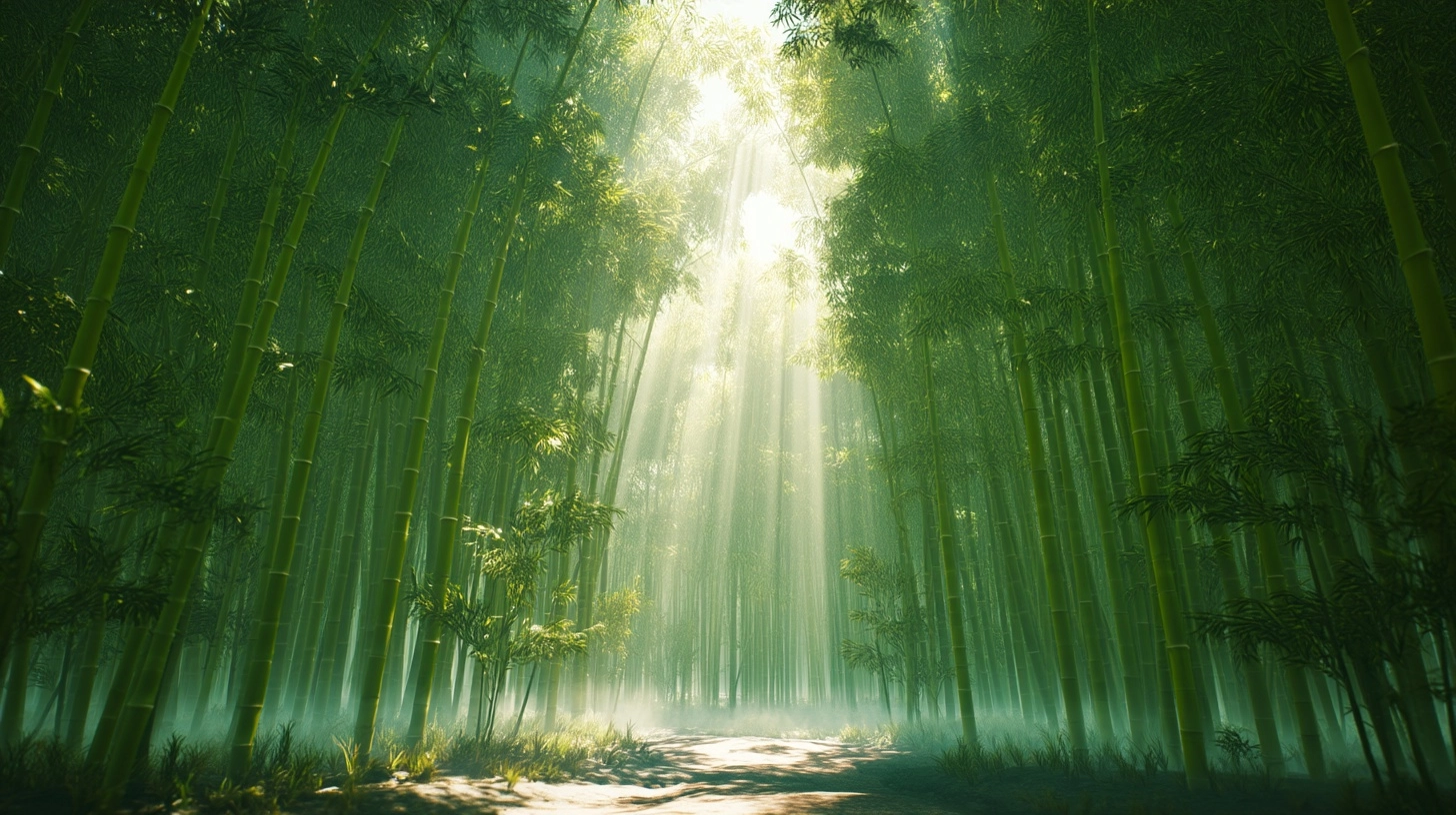 A serene and realistic Japanese bamboo forest with tall