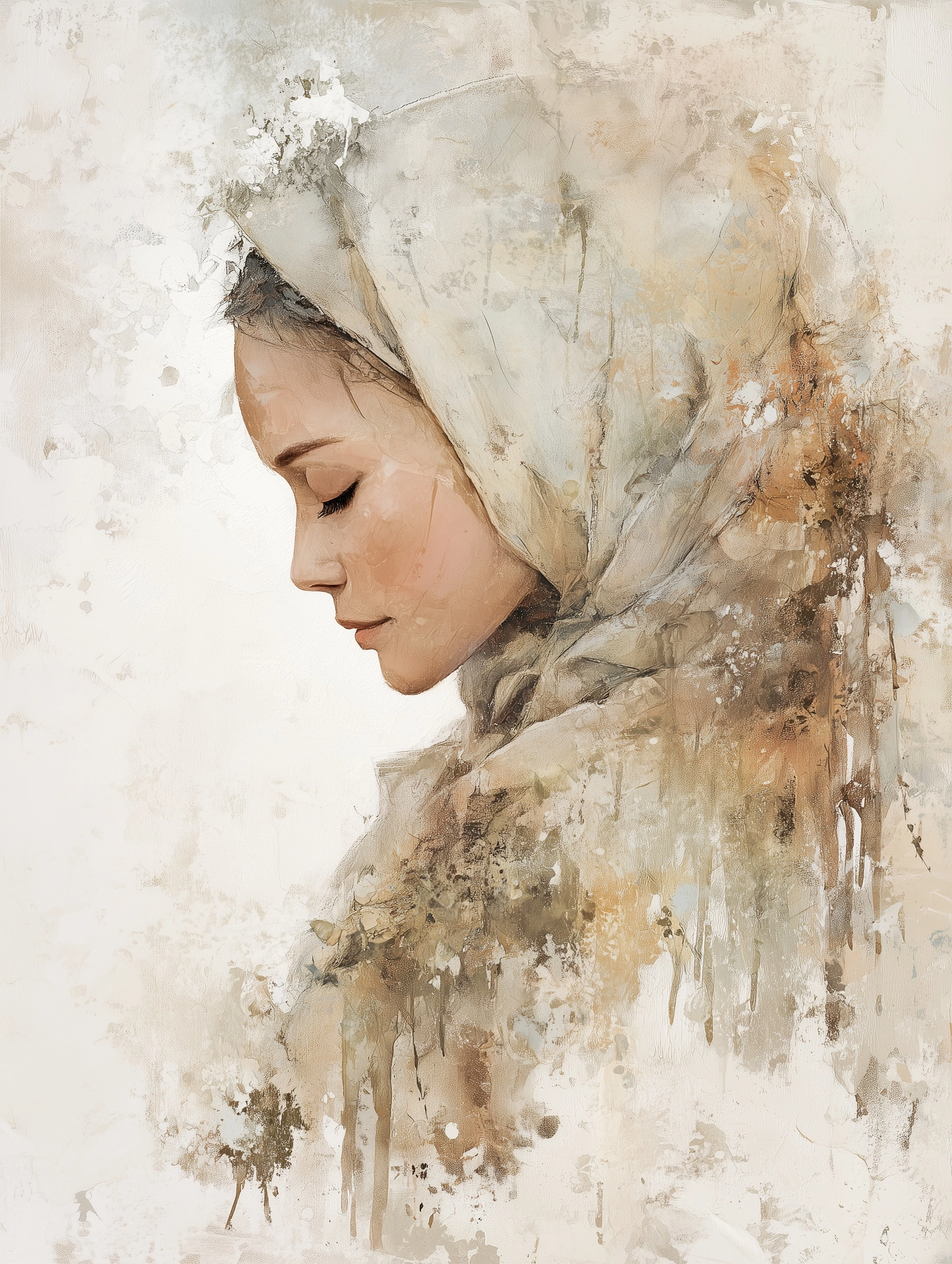 Mother, pastel tones, white background, print-perfect margins