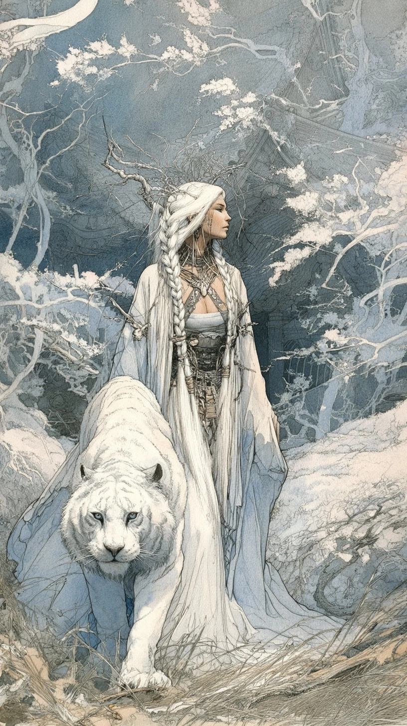 Watercolour by Alan lee + shadowscapes + Michael kaluta, a beautiful healer + shaman female