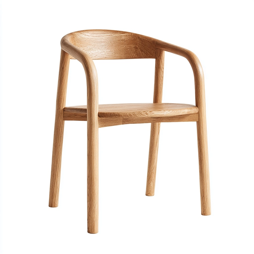 Ajapandi inspired full wood dining chair that is shown in a warm natural oak finish. it should be cl