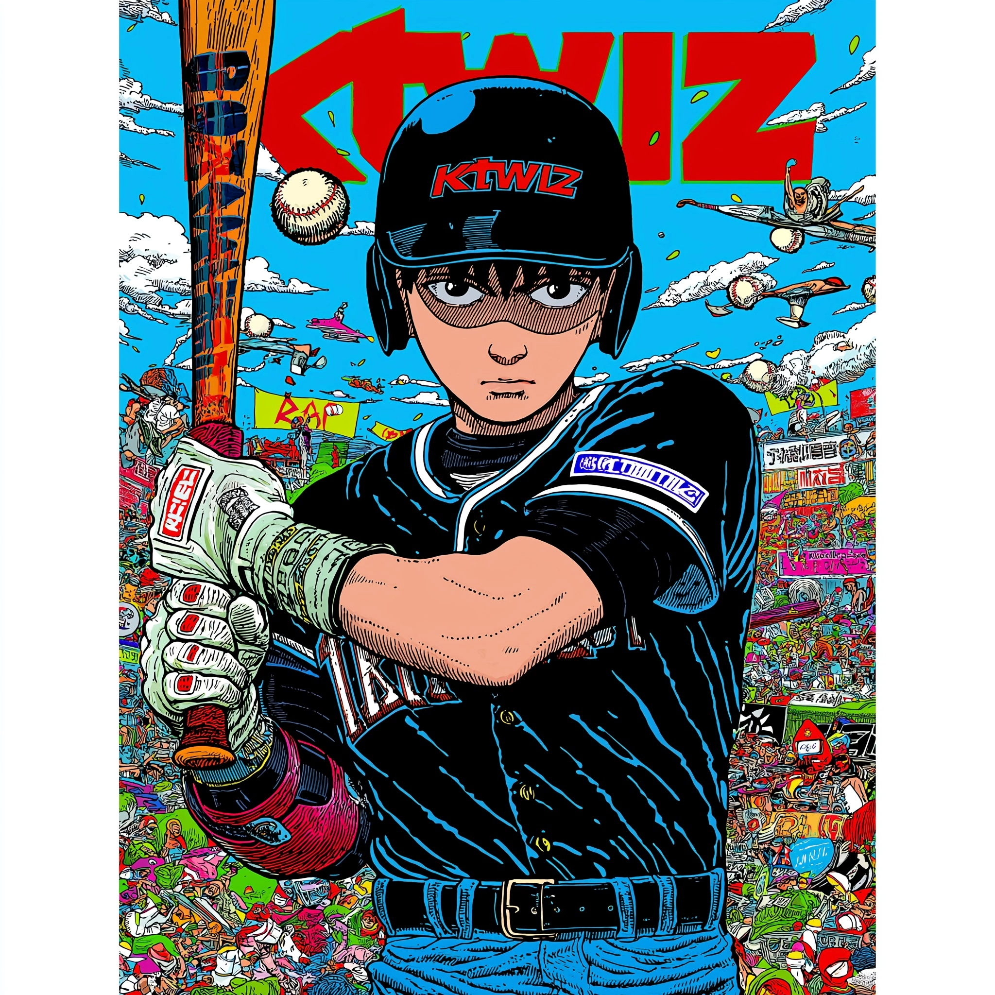 "ktwiz" Baseball team player hit the ball, wearing black color uniform