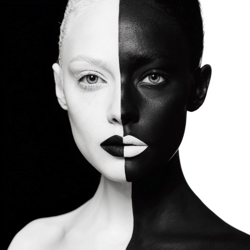 Beautiful woman with perfectly symmetrical split face