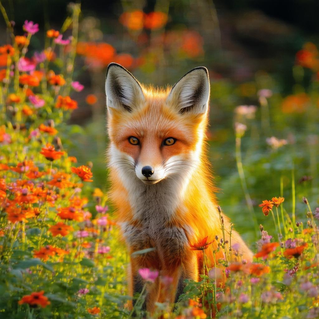 Curious Fox Peeking Through Golden Flowers