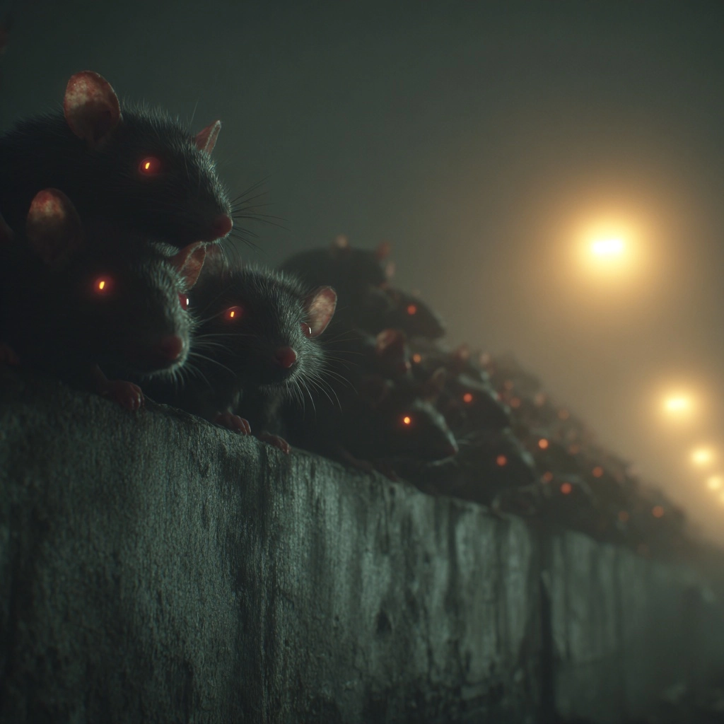 Extreme close-up of rats covering a concrete block wall