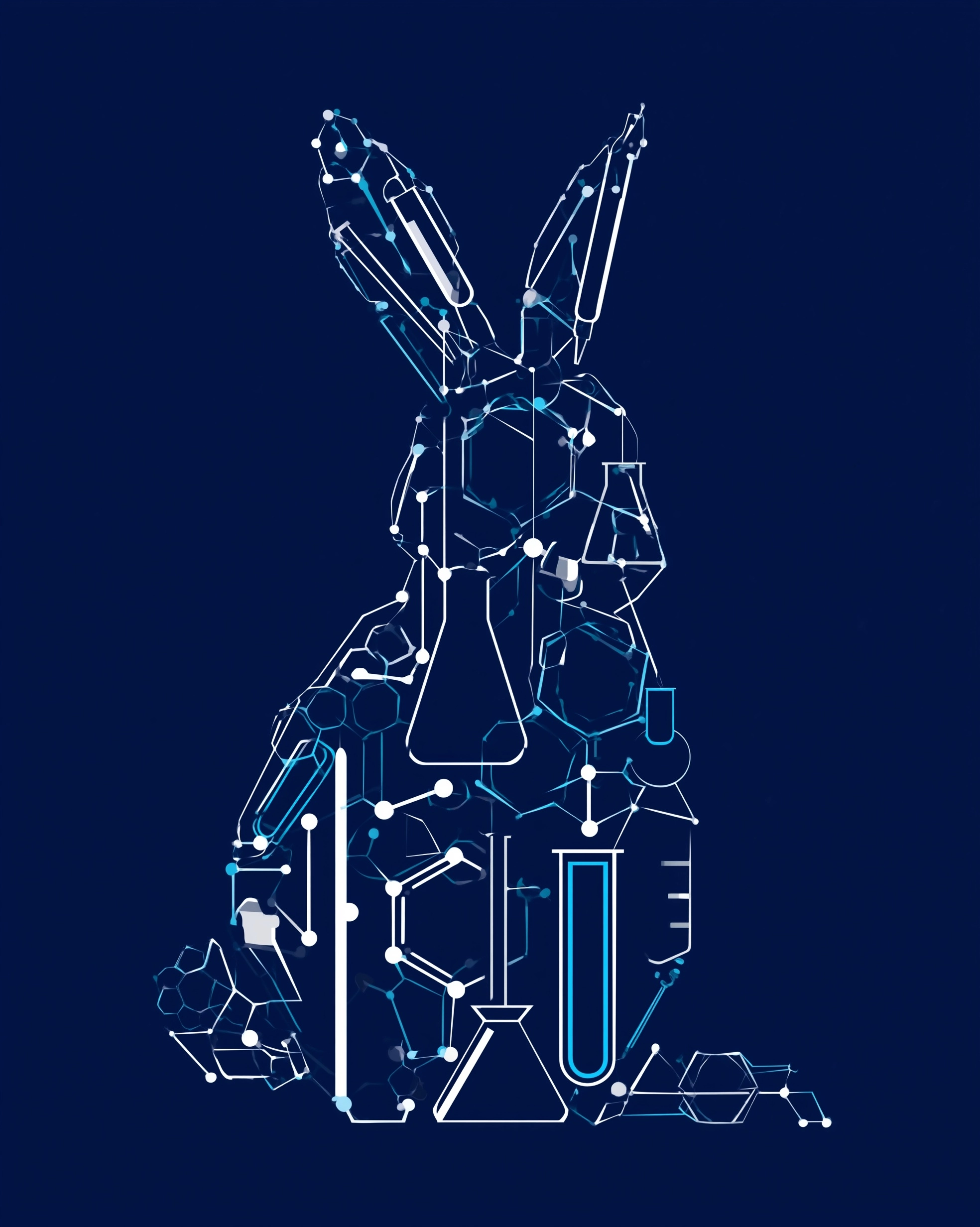 Geometric abstract Easter bunny silhouette, constructed from laboratory glassware, pipettes