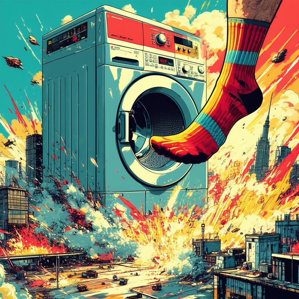 Giant Washing Machine Attacking the Atompunk City