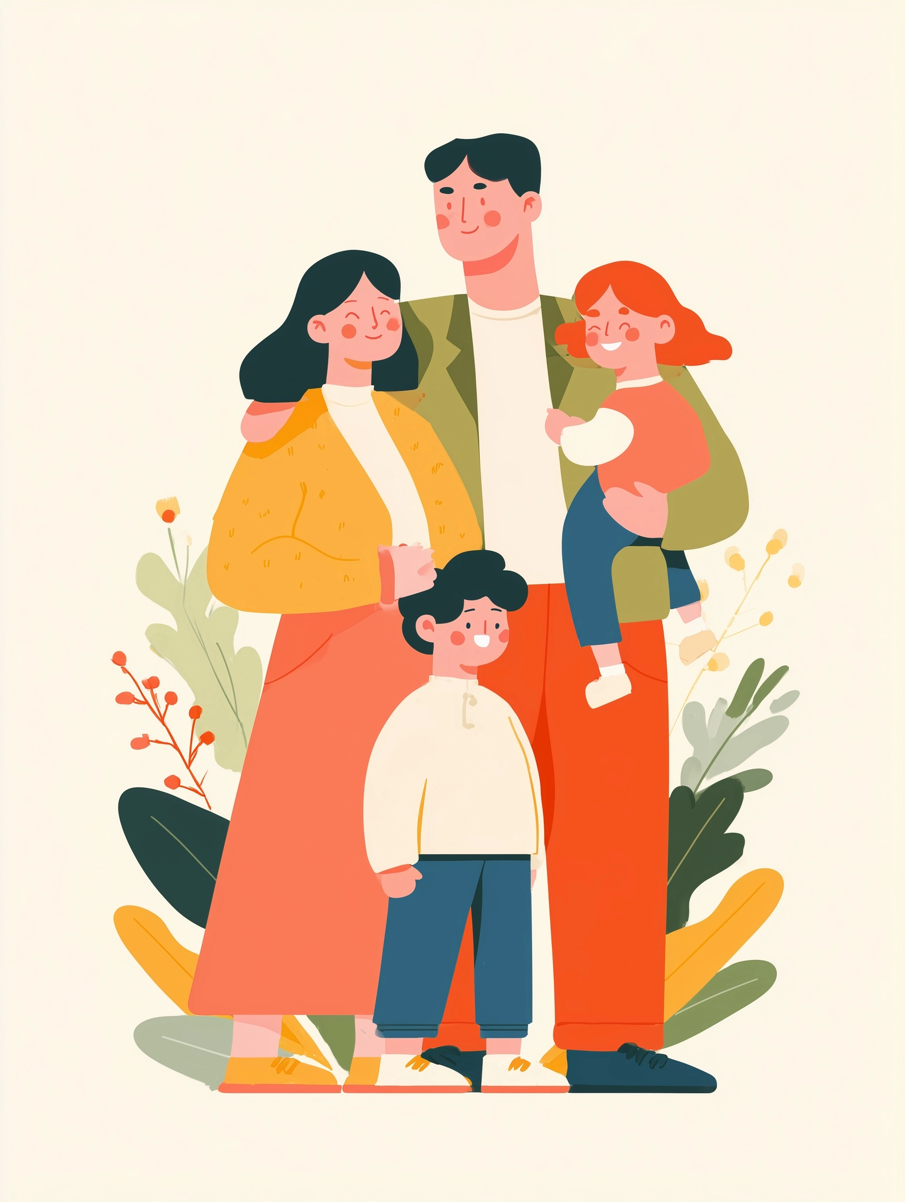 Happy family mother, father and two children playing happy together and laughing happily in cartoon