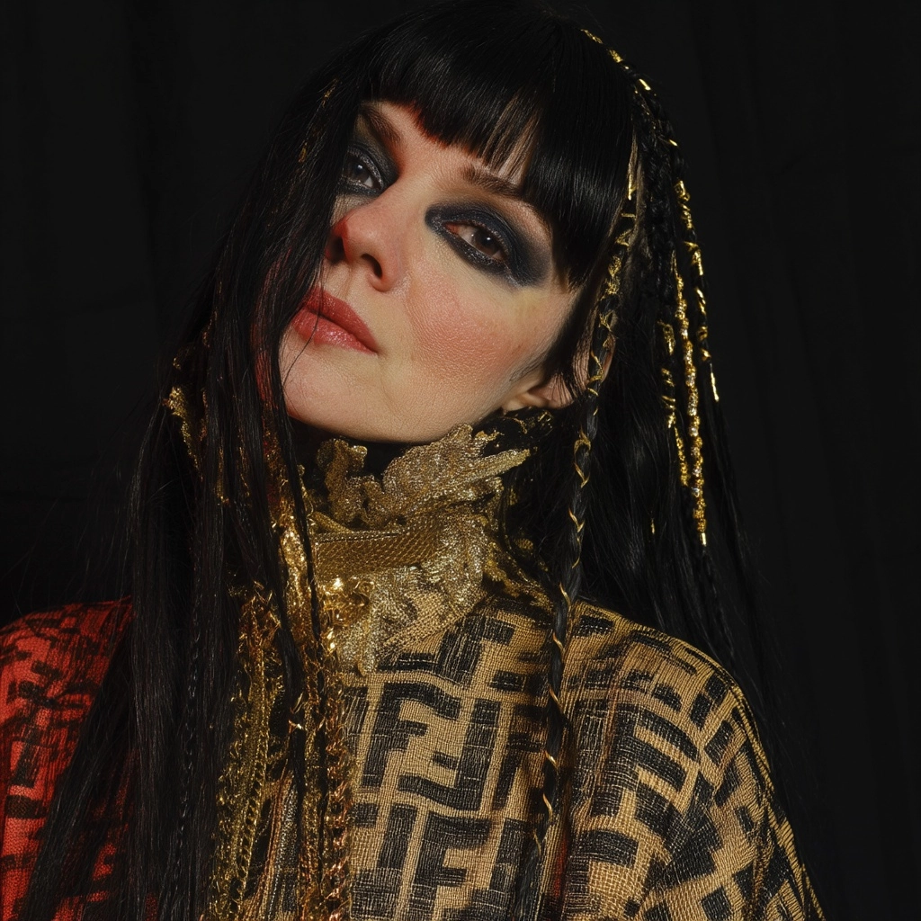 Indian woman middle aged, with hipster long hair and gold braided sides