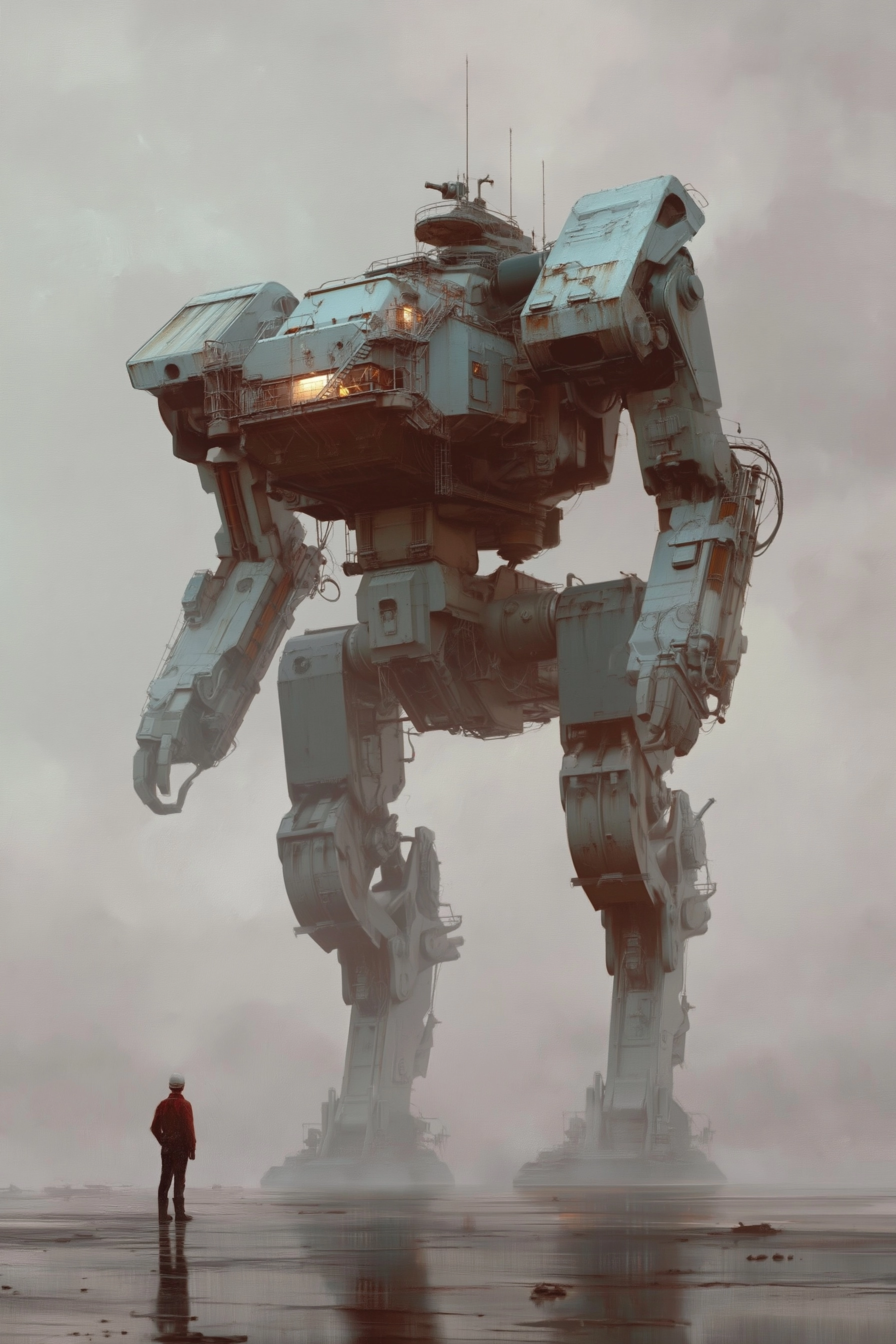 Industrial mech, Hyperrealism art in the style of Peter Gric and Hajime Sorayama