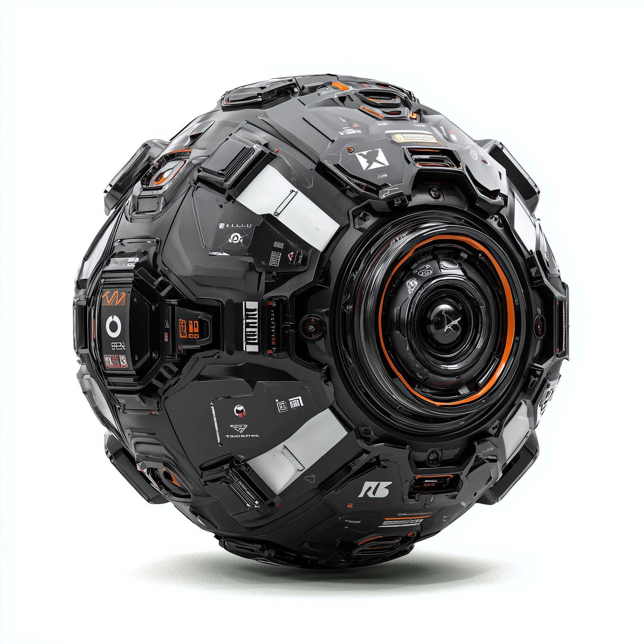Neo Tokyo style sphere reactor core, hard surface, military robot, matte black textures