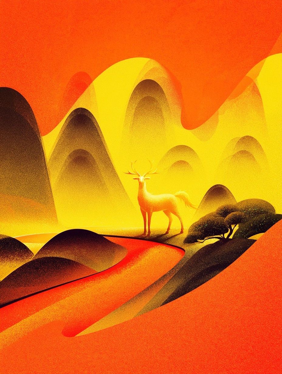 Chinese fantasy style, minimalist, high-contrast colors, dreamy atmosphere, cinematic lighting