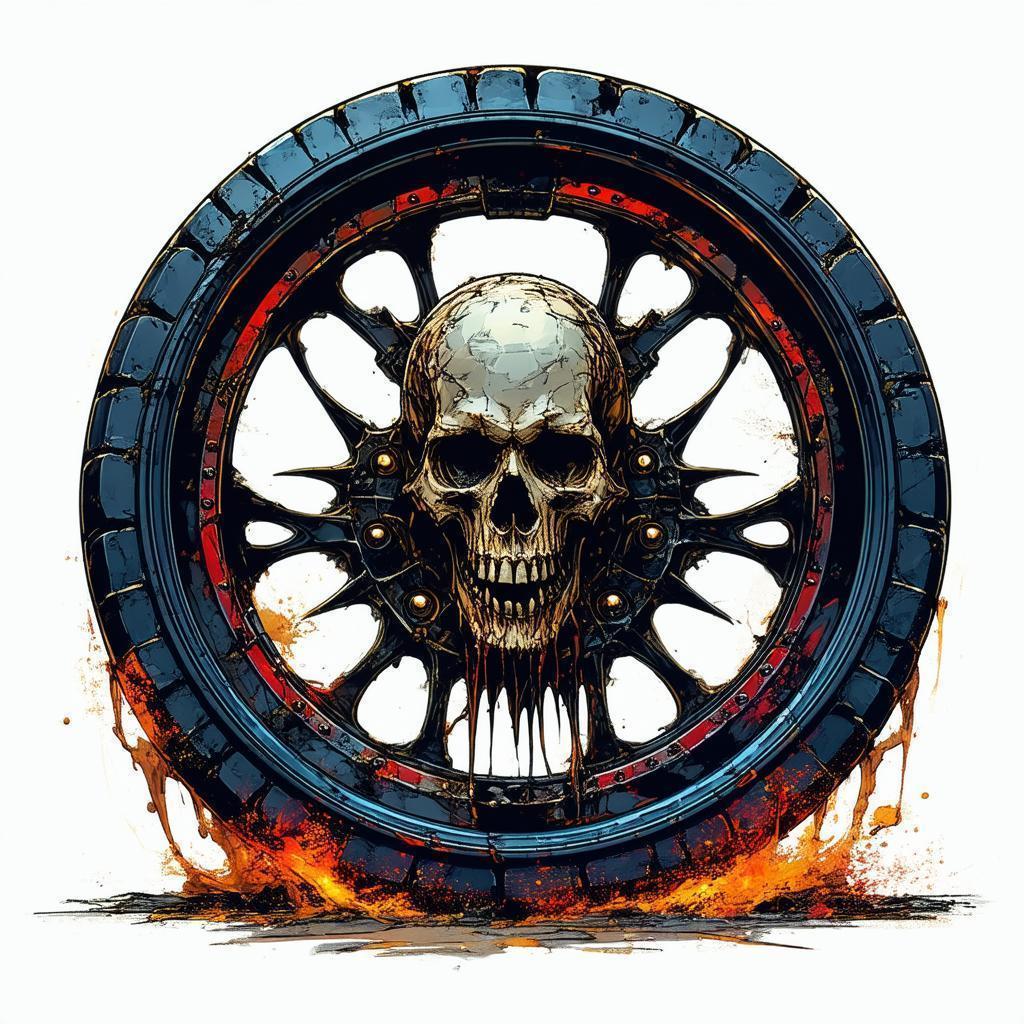 Skull Centered Black Metal Wheel in Comics