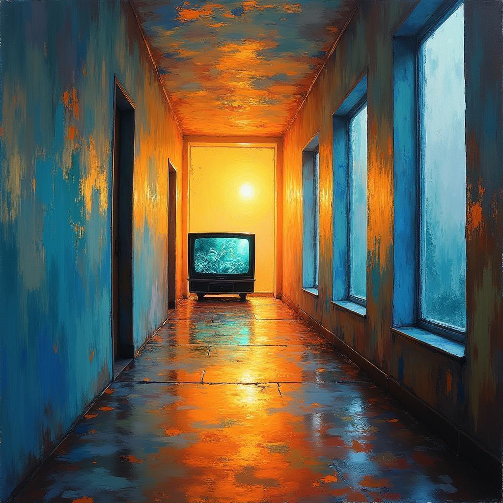 Expressionist Hallway of Liquid Windows and TV