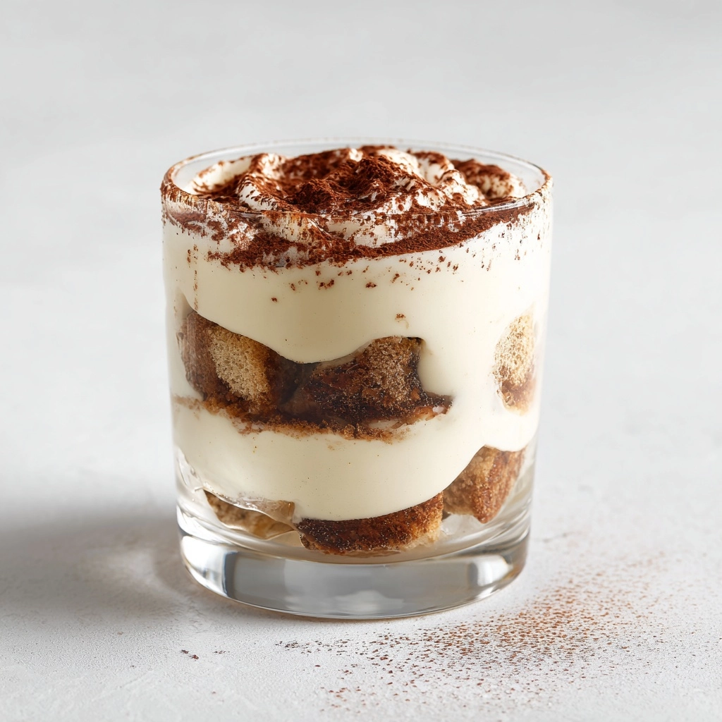 Professional food photography of tiramisu served in a glass verrine