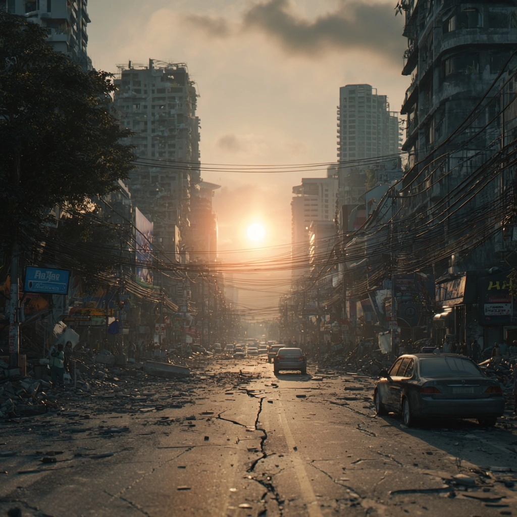 The destruction of the world, shot from advertisement, realistic hyper-detailed cinematic frame