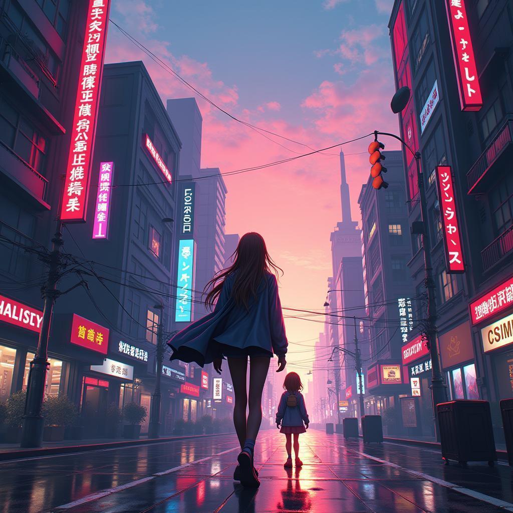 Abstergo Industries Neon Skyline Anime Wallpaper