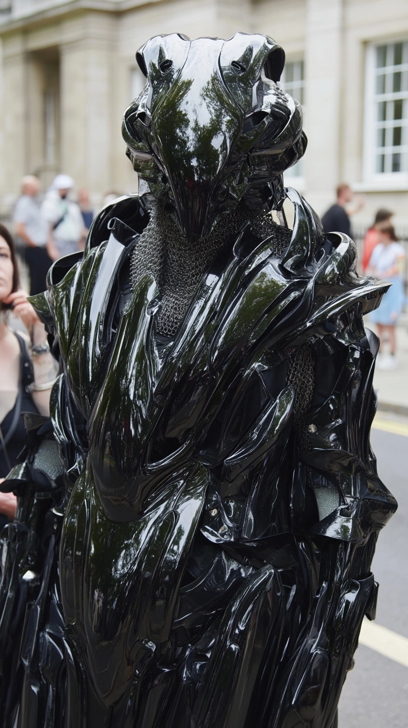 Medieval knight in futuristic balenciaga armour