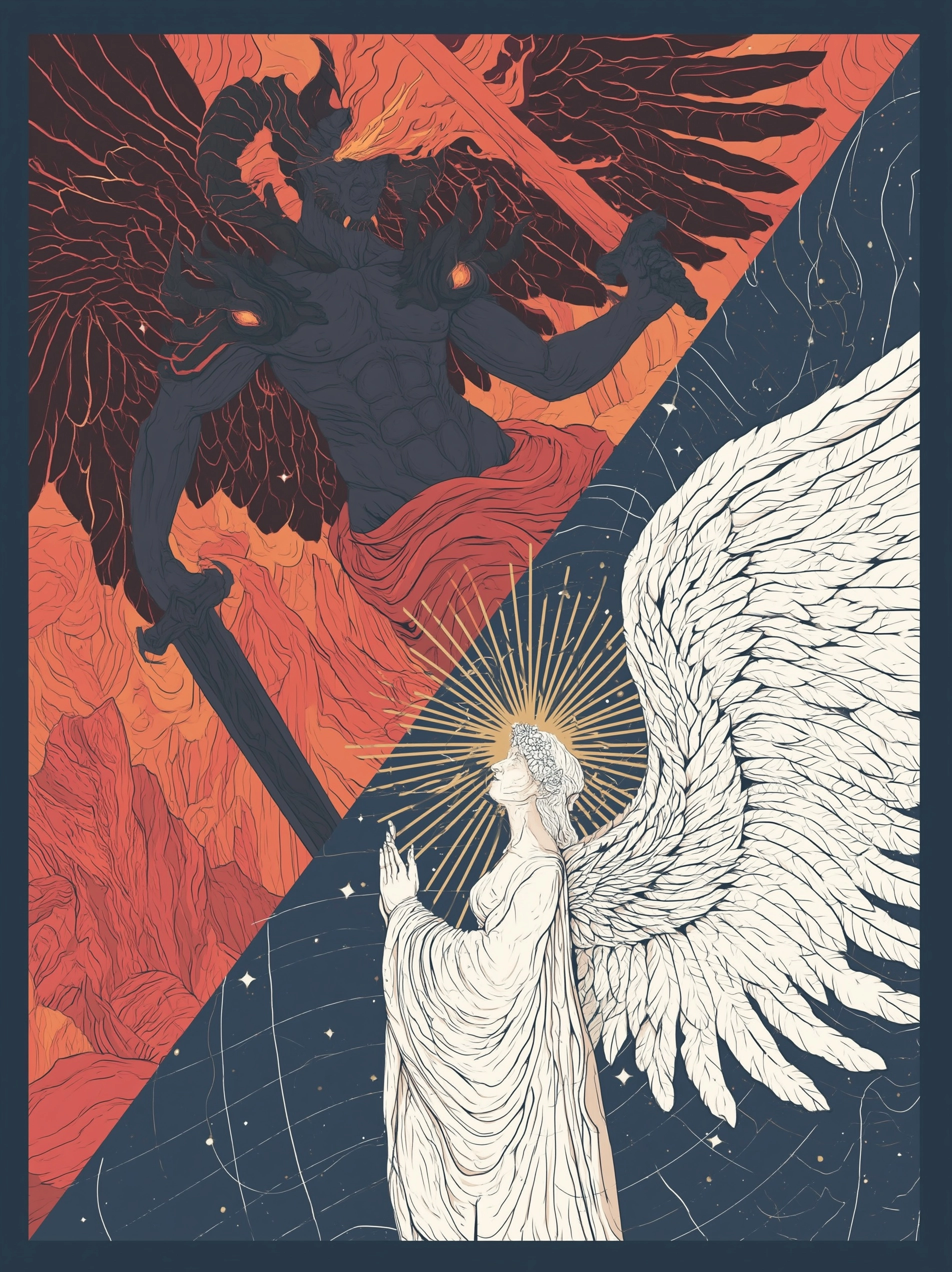 War and peace personified as two opposing cosmic deities