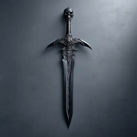 Black Sword With Ornate Skull Handle