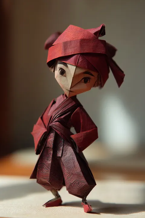 Origami style, an 8-year-old Miao boy, fully constructed from folded paper