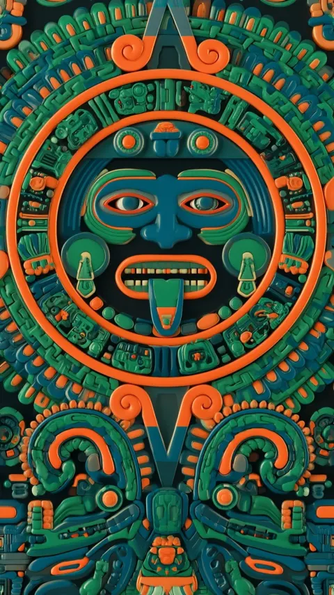 3d vector rendering of aztec patterns and symbols on a dark background