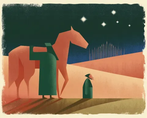 A high-quality, symbolic editorial illustration in a modern style that meticulously preserves the vi