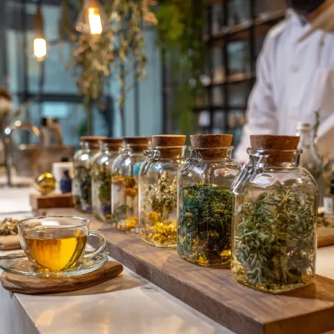A naturopathic facility with people in motion. elegant clinical wellness setting with carefully arra
