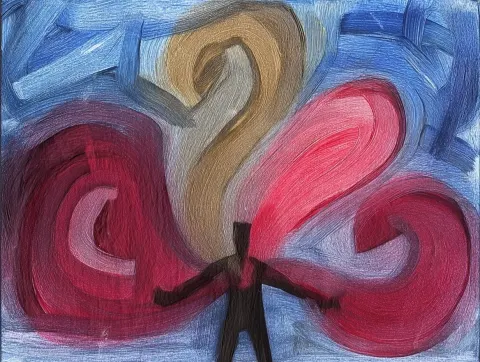A solitary human figure standing in stillness, seen from behind