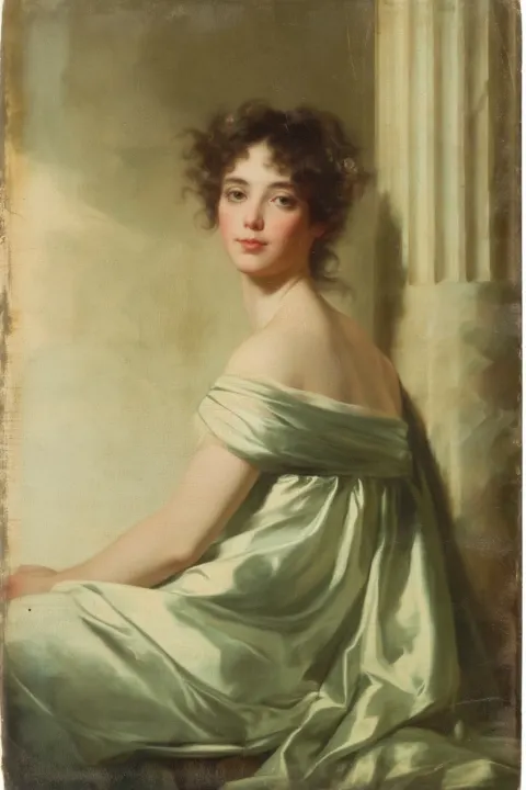 A worn and blurred portrait, resembling a web page snapshot. A 19th-century Neoclassical oil paintin