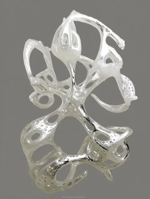 Abstract organic sculptural object, pale translucent yellow material with smooth soft surface