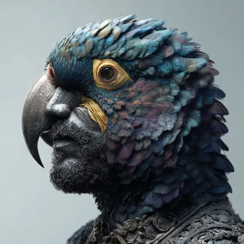 A parrot with a mens head