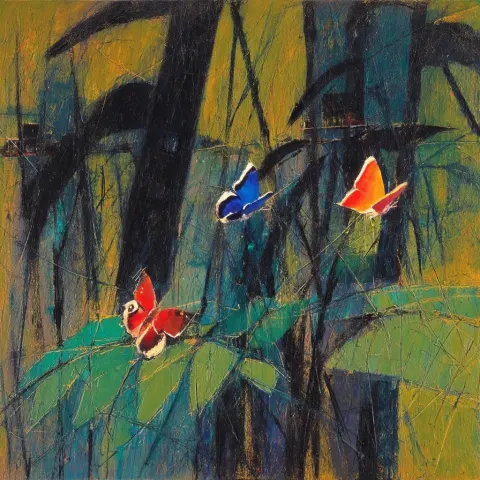 Flying butterflies in a very messy painting art style