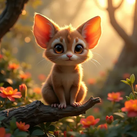 Luminous Eyed Creature Perched on Gnarled Branch