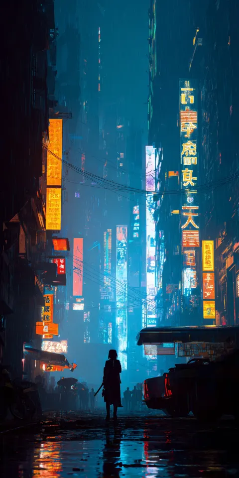 High-quality layered pixel artwork, side scroll cyberpunk city. Tilt shift, depth of field