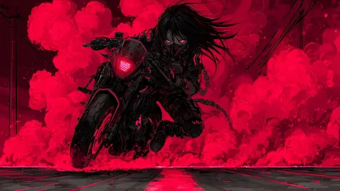 Hyper-saturated anime scene flooded with aggressive red and neon crimson hues